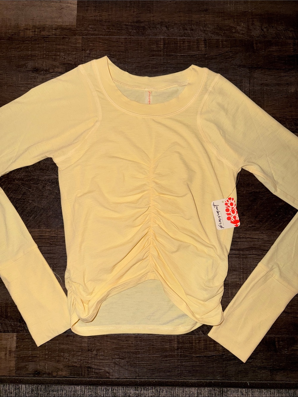 Yellow Ruched Long-Sleeve Women's Top FREE PEOPLE